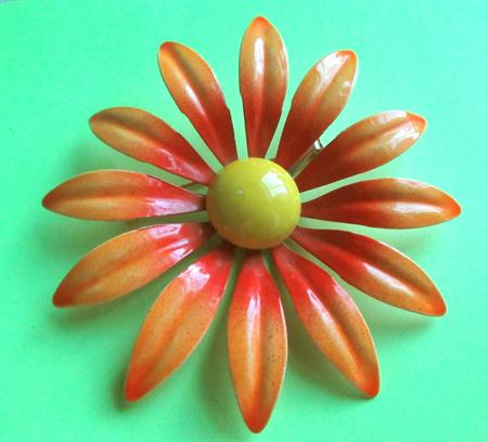 Mod 1960's Orange Flower Pin Vintage Jewelry