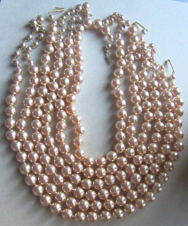 Six 1950's Vintage  Glass Pearl Choker Necklaces