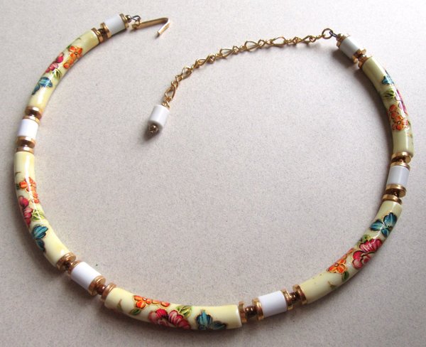 1960's  Mod Floral Transfer Lucite Choker Necklace Japan