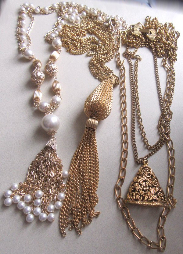 Three Vintage Necklaces Tassel Faux Pearl And More 
