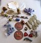 Vintage 1920's And Up Jewelry Parts Lot Glass Beads Copper Stampings Filigree Buckles