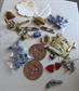 Vintage 1920's And Up Jewelry Parts Lot Glass Beads Copper Stampings Filigree Buckles