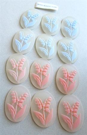 Six Vintage Lilly Of the Valley Frosted Lucite Cabochons Hong Kong Jewelry Making Supplies