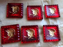 Six Vintage Red Glass Intaglio Roman Soldier Cabochons Jewely Making