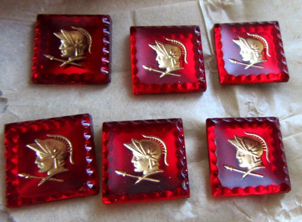 Vintage Red Glass Intaglio Roman Soldier Cabochons Jewely Making