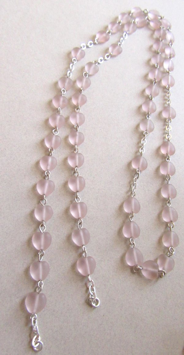 Vintage Blush Pink Frosted Glass Hearts Chain Jewelry Making