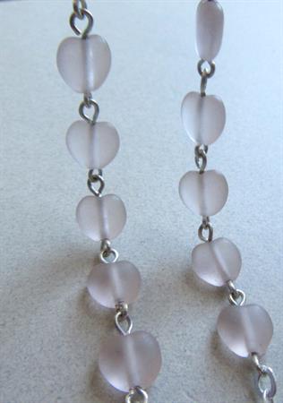 Vintage Blush Pink Frosted Glass Hearts Chain Jewelry Making
