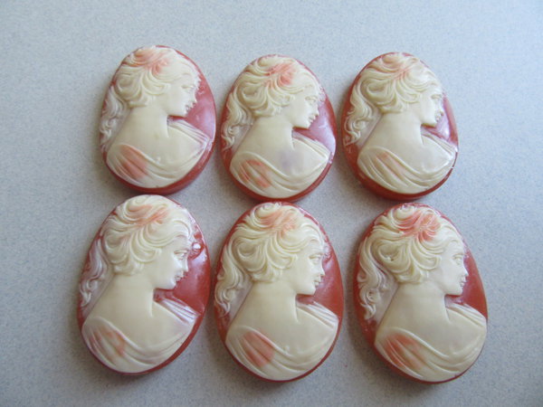 Six Vintage Resin Cameos Jewely Making Supplies
