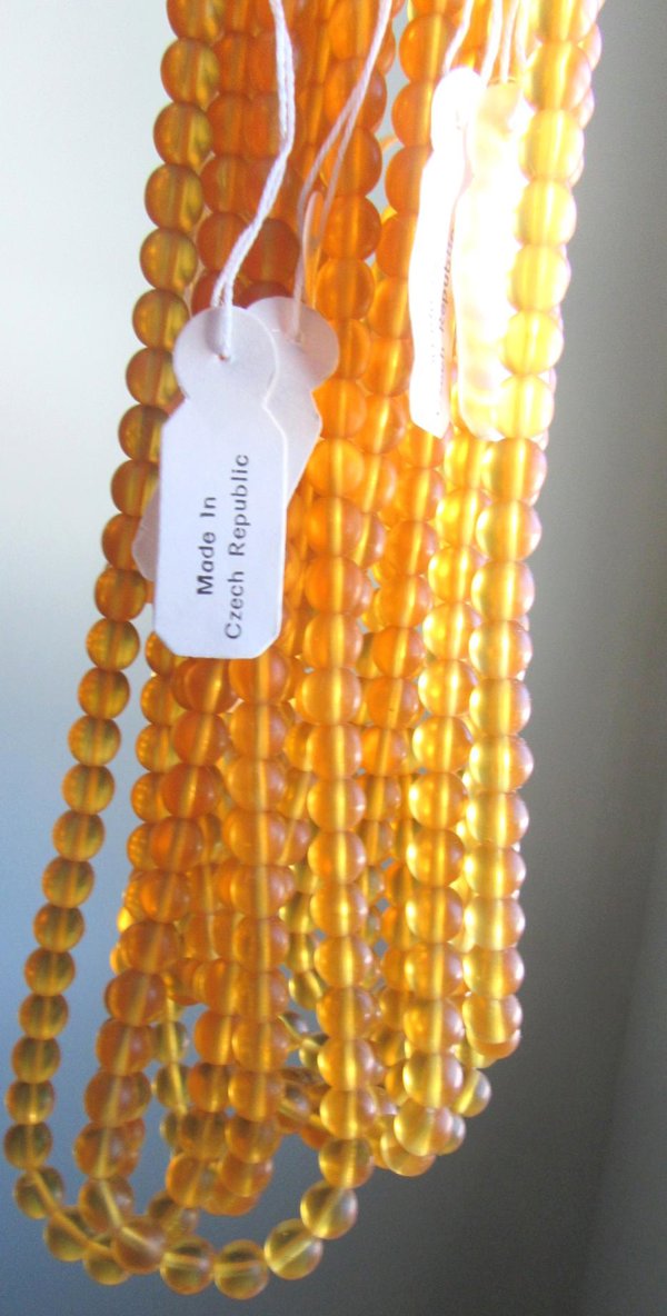 Vintage Amber Druk Glass 24" Bead Strand Czech Republic Jewelry Making Supplies