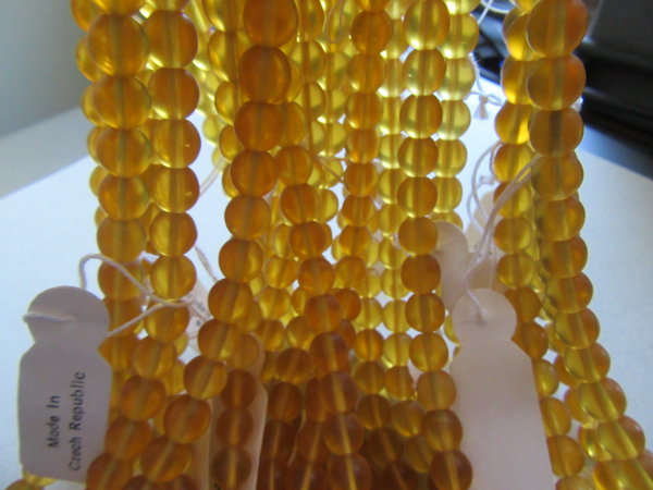 Vintage Amber Druk Glass 24" Bead Strand Czech Republic Jewelry Making Supplies