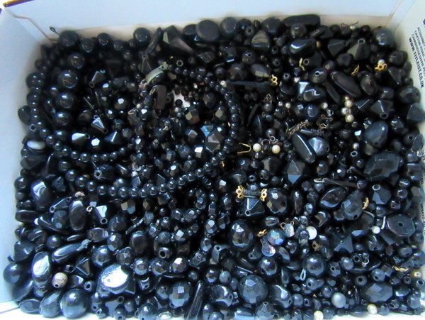 Vintage to Antique Black Glass Assorted Beads Lot Jewelry Making