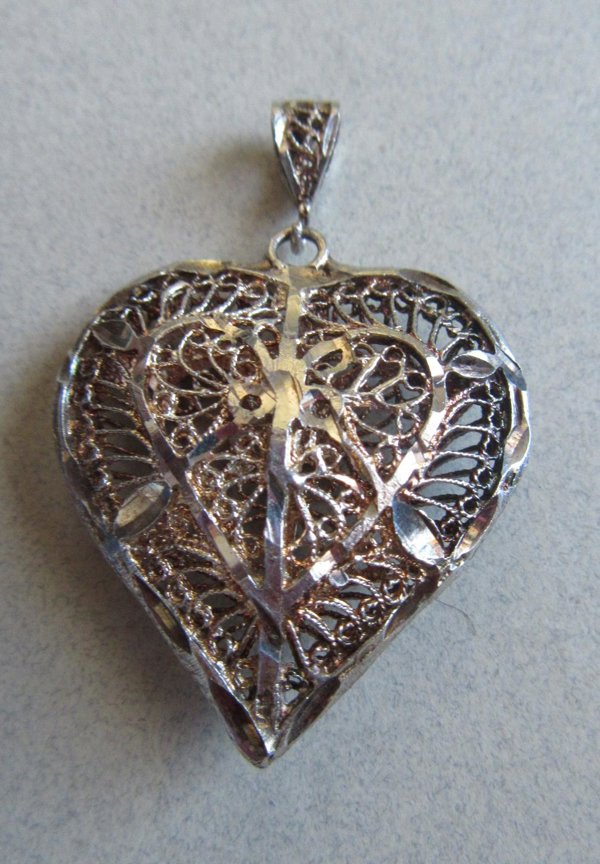 Vintage Filigree Heart Pendant Sterling ? Valentines