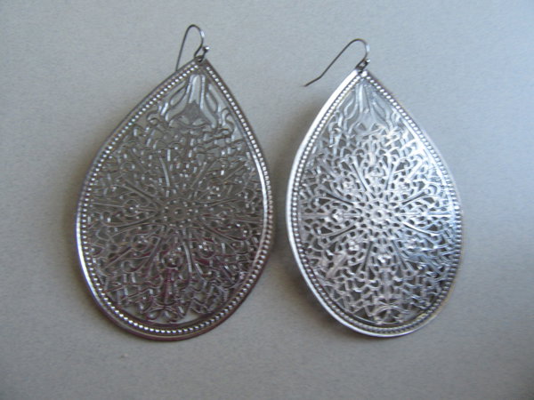 Large Silver Filigree Pierced Earrings