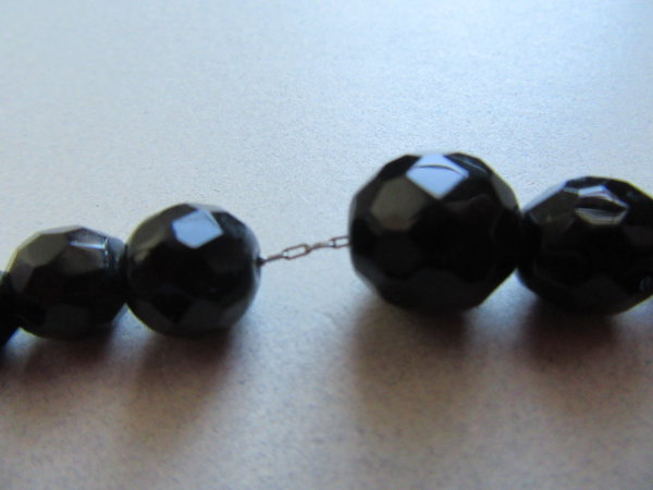 Vintage Black Glass Choker Necklace Strung On Chain