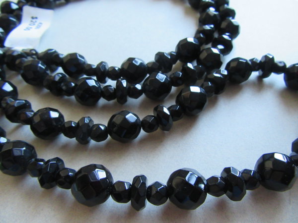 Black Glass Necklace Beads 40" Long Never Worn
