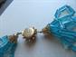 Vintage 1960's Aqua Multi Strand Necklace rhinestone Clasp