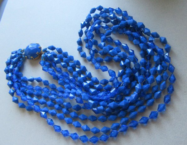 Vintage 1960's Royal Blue Multi Strand Necklace