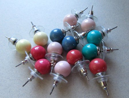 Mod Style Lucite Multi color Ball Pierced Earrings Lot Never Worn