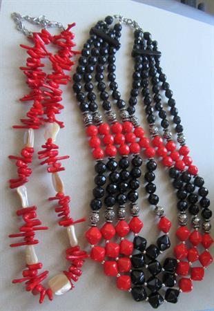 Two Necklaces Black Red Mother of Pearl
