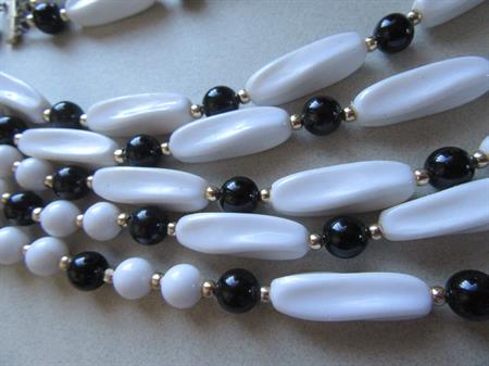 Vintage Black and White Multi Strand Necklace Hong Kong