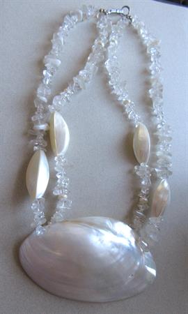 Vintage Mother of Pearl Shell and Quartz Nugget Necklace 