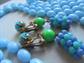 Vintage 1960's Mod blue Long Necklace Beads Earrings