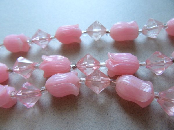 Vintage Pink Lucite Tulips Necklace 1950's Jewelry