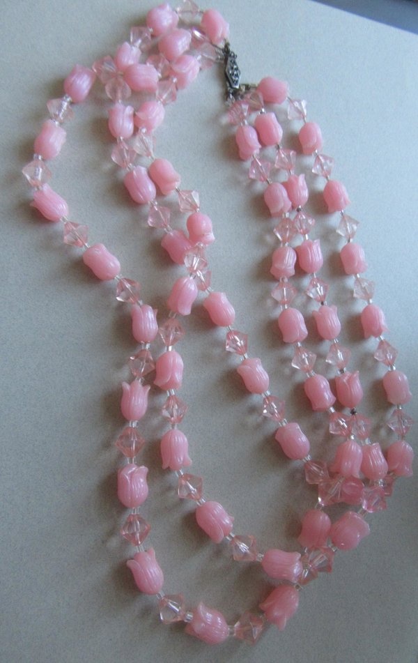 Vintage Pink Lucite Tulips Necklace 1950's Jewelry