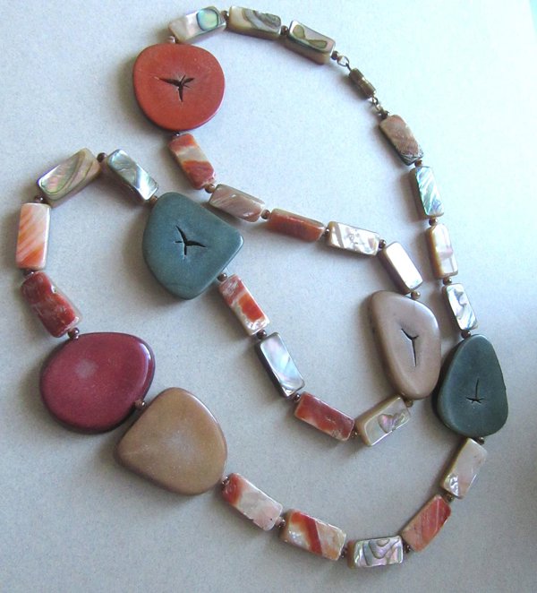 Vintage Abalone Tagua Nut Necklace 