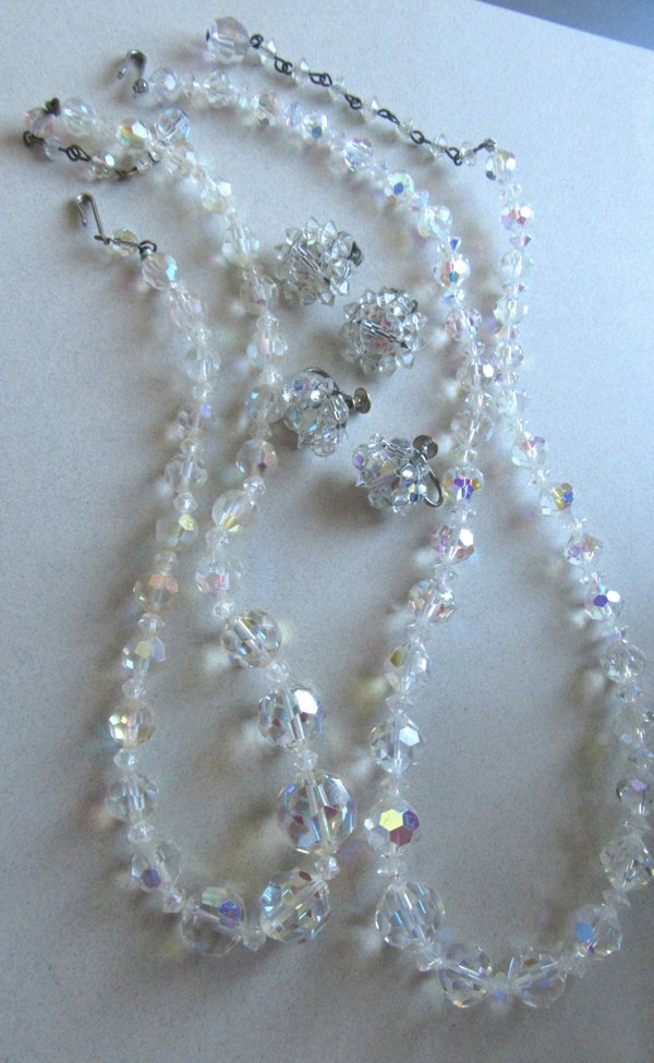 Vintage Aurora Borealis Crystal Beads Earrings Jewelry Making Supplies