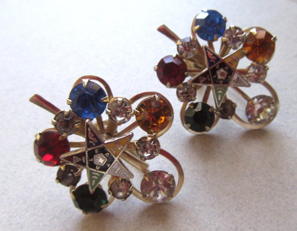 Vintage Masonic Eastern Star Talfa Rhinestone Screwback Earrings Fraternal Collectibles