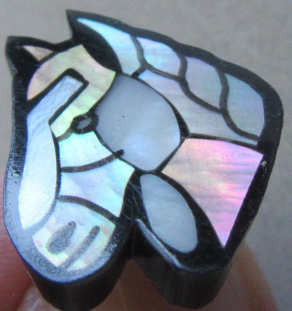 Vintage Horse Pieced Earrings Mother of Pearl Inlay Unsigned Lee Sands