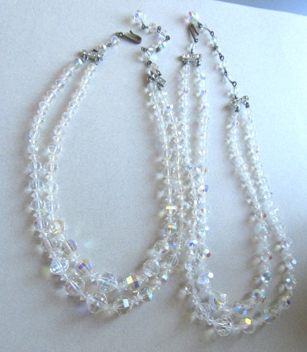 Two Vintage 1950's Aurora Borealis Necklaces Beads Wear Or Destash