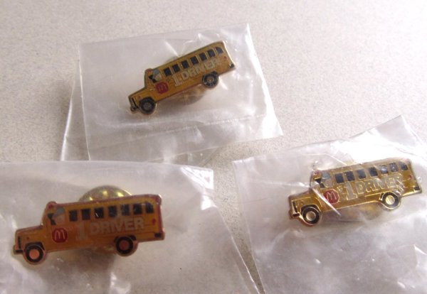 Three McDonalds #1 Driver School Bus Tac Pins Fast Food Collectibles