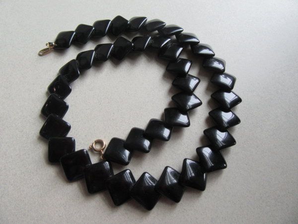 Vintage 1980's Trifari Black Lucite Necklace Signed Jewelry