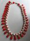 Vintage Red Lucite Faux Pearl Bib Necklace