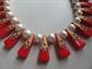 Vintage Red Lucite Faux Pearl Bib Necklace