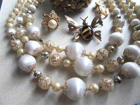 1950's Jewelry Lot Japan Necklace Bracelet Pins Brooches