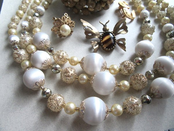 1950's Jewelry Lot Japan Necklace Bracelet Pins Brooches