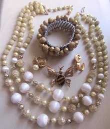 1950's Jewelry Lot Japan Necklace Bracelet Pins Brooches