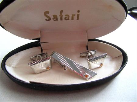 Vintage 1950's Safari Tie Clip Cufflinks Set Never Worn Men's Jewelry