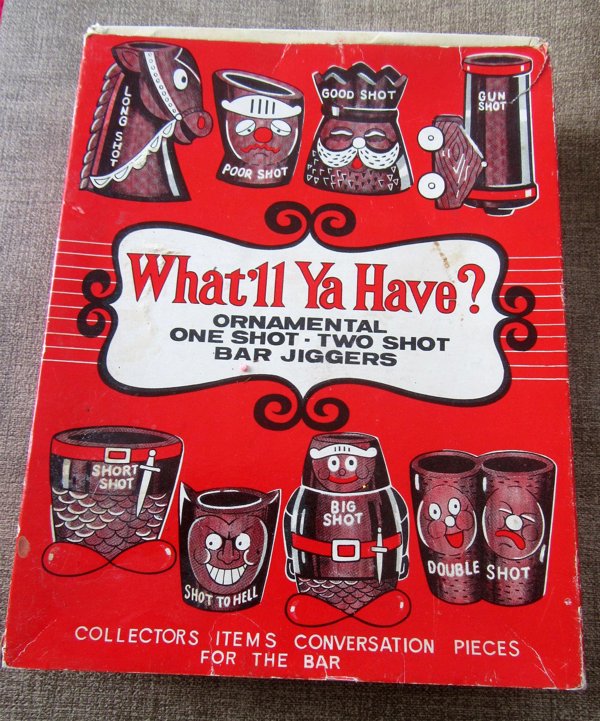 Vintage 1950's Comical Shot Glass Set Japan Tiki Bar 