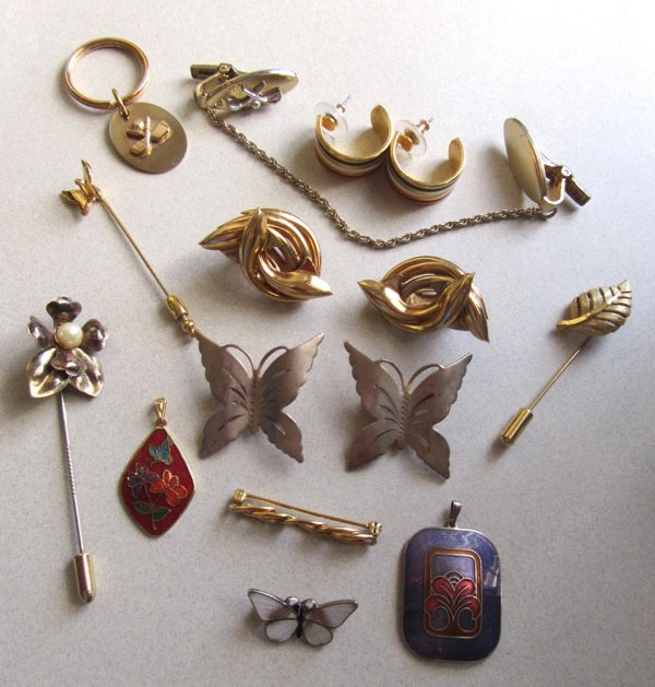 Vintage Jewelry Lot Cloisonné  Butterflies Anson Sweater Clip