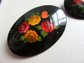 Two Russian Lacquer Floral Pins Vintage Jewelry