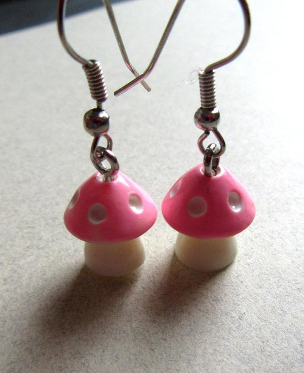 Tiny Pink Mushroom Pierced Earrings Shrooms Mycology