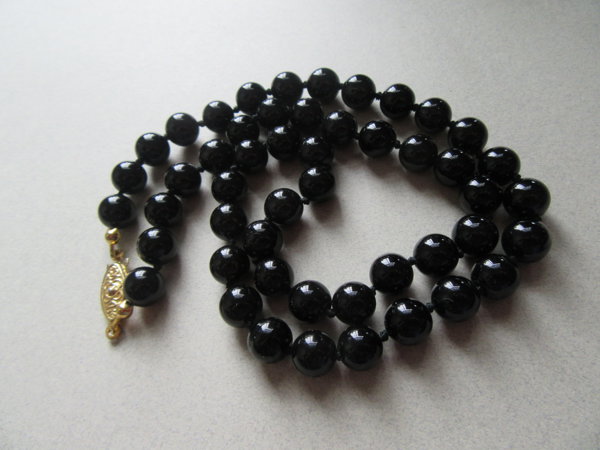Vintage Black Glass Necklace Beads Signed Jewelry