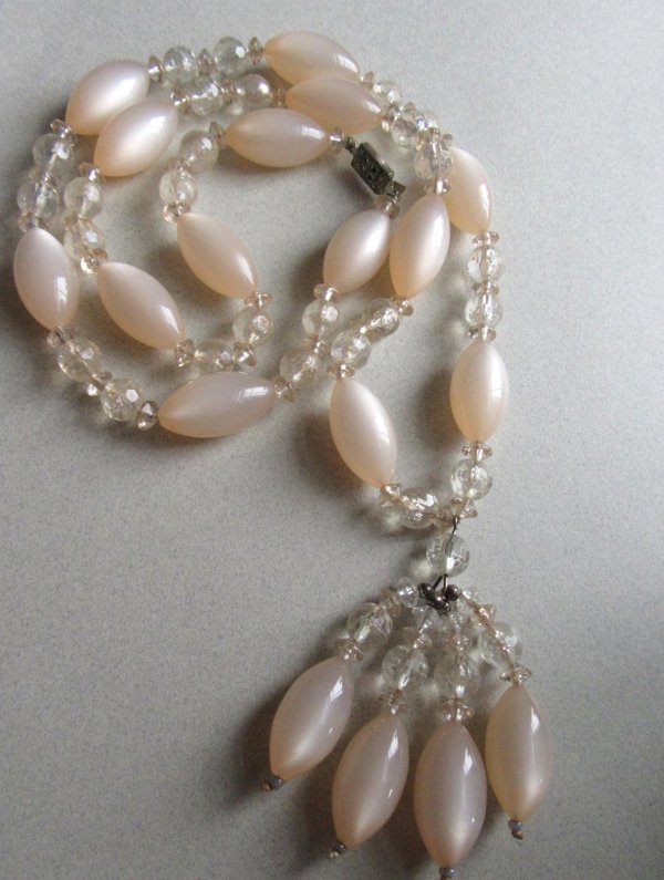 Vintage Moon Glow Champagne Lucite Tassel Necklace