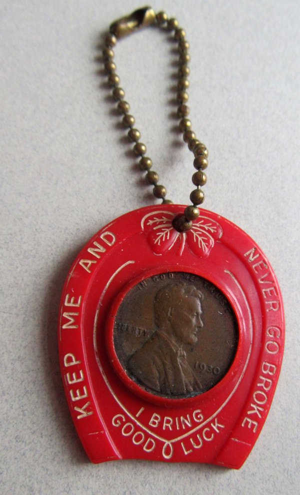 Vintage Rare Red Wheat Back Penny Good Luck Key Ring