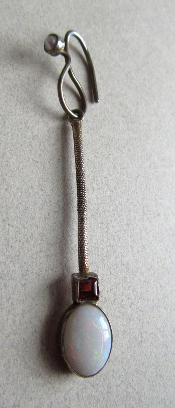 Vintage Opal Pearl And Gemstone Sterling Single Pierced Earring