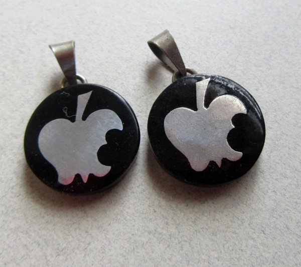Two Vintage Eaten Apple Sterling Mexican Silver Apple Pendants Fine Jewelry